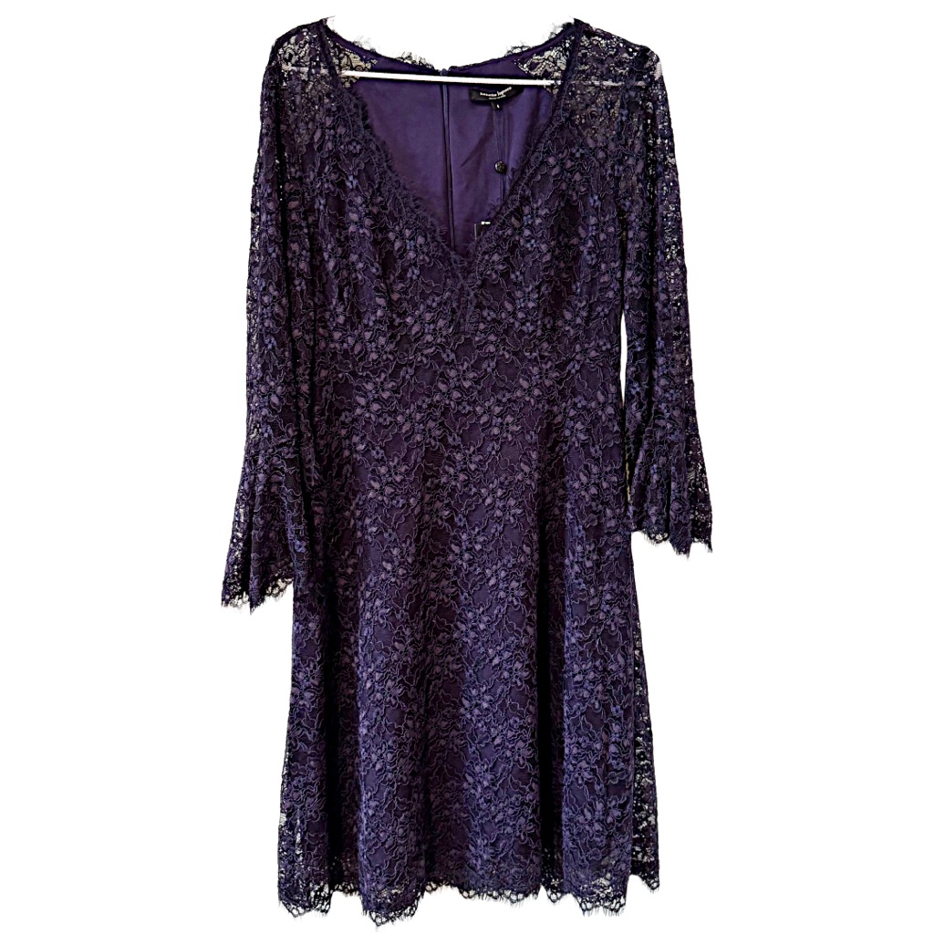 Nanette Lepore Sz 6 Ming Frock In Eggplant Lace Midi Dress 3/4 Bell Sleeve Nwt